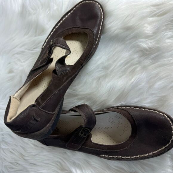 Jambu Sloane Biodegradable Brown Leather/Textile Mary Jane Slip Ons Sz 9.5 - Picture 3 of 5